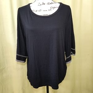W5 Black with White Details Soft Stretchy Knit Top